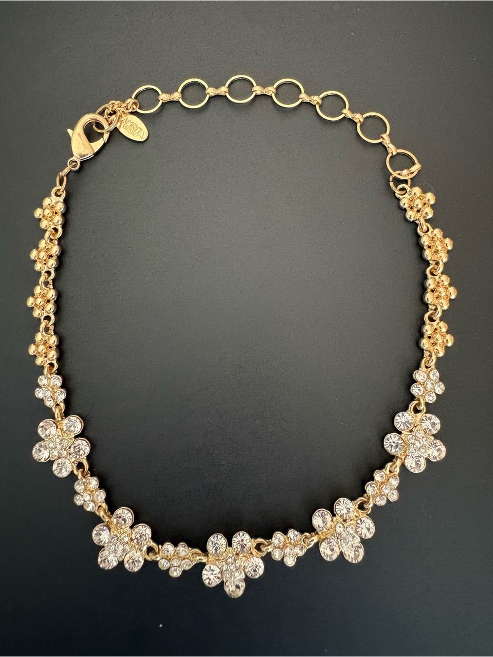 Amrita Singh Floral Clear Stone Statement Necklace with Gold Tone